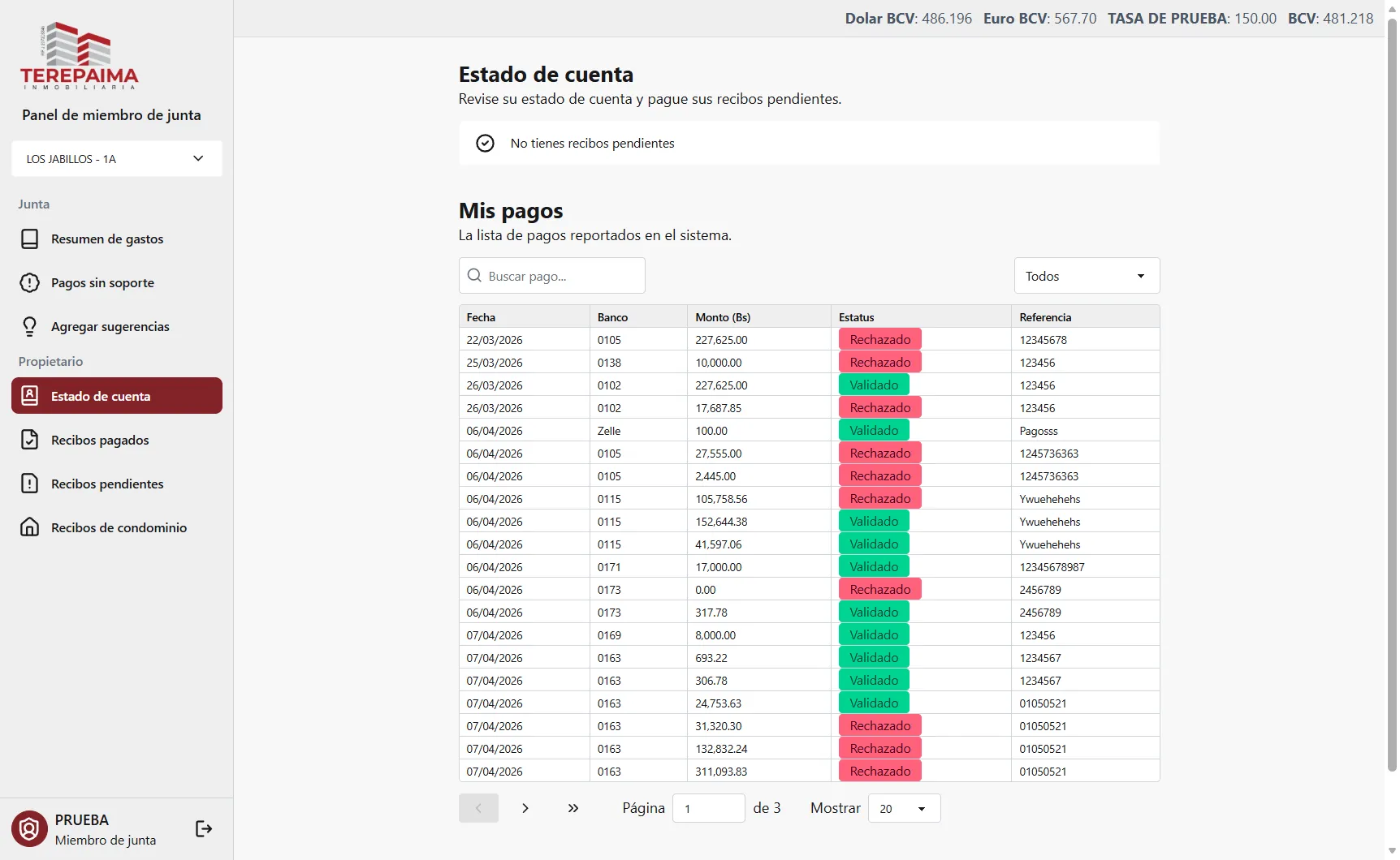 Terepaima owner dashboard